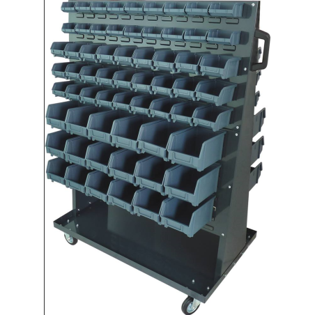 Etagère sur roulettes avec 126 boîtes à bec